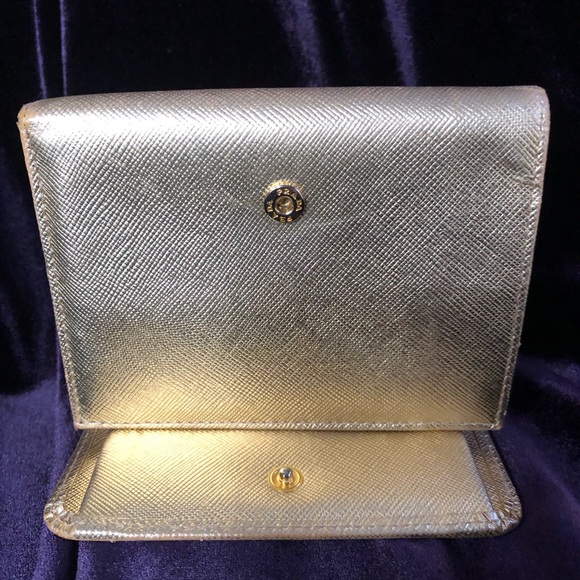 VERY RARE!! Prada gold metallic leather wallet! Would be great on chain! - Picture 7 of 16